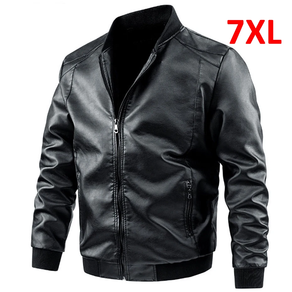 Plus Size 6XL 7XL PU Jacket Men Leather Coat Casual Motorcycle Biker Coat Solid Color Leather Jackets Male Big Size 6XL 7XL