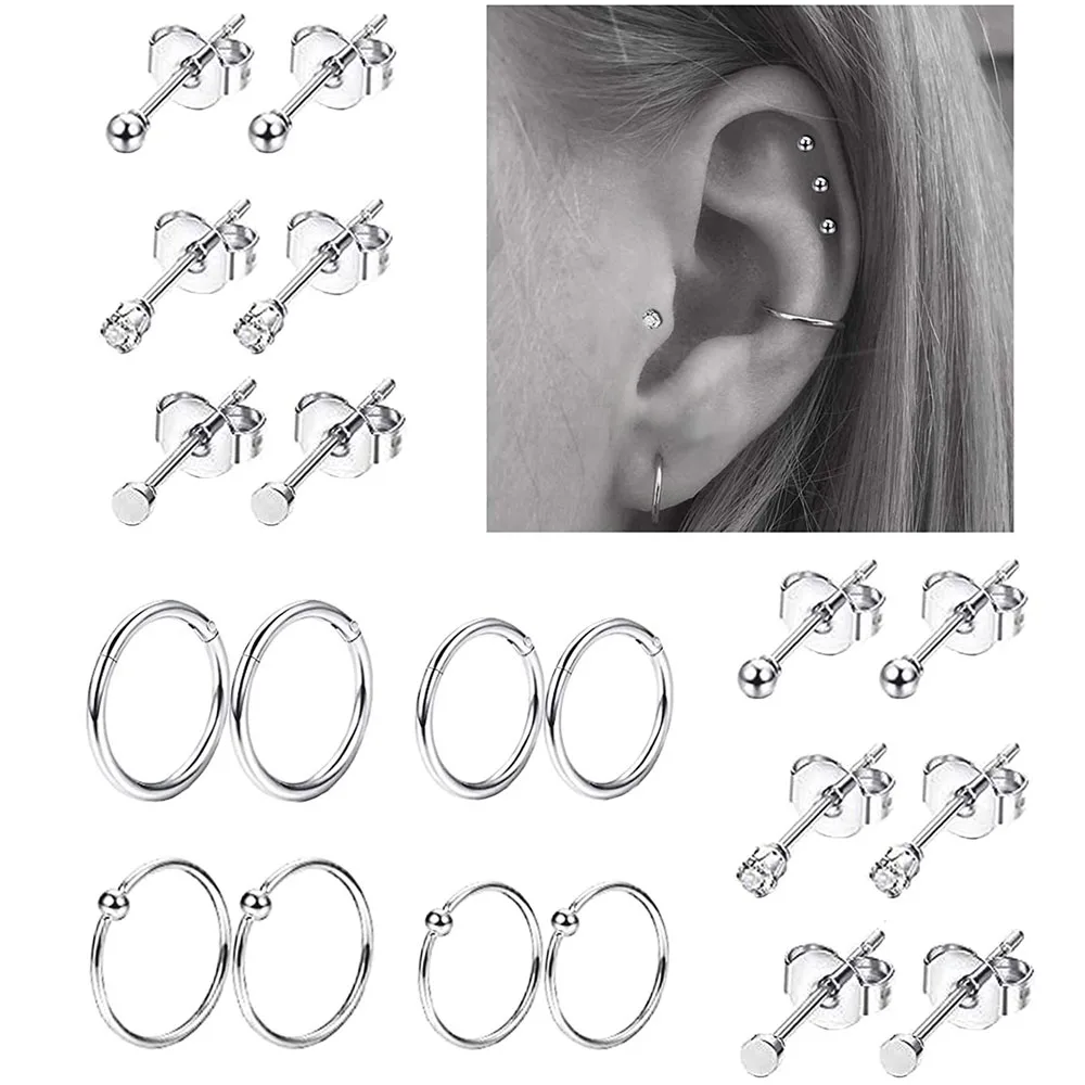 

Серьги-гвоздики из нержавеющей стали для мужчин и женщин, украшение для пирсинга хрящевой ткани козелка и завитка ушной раковины с фианитам...