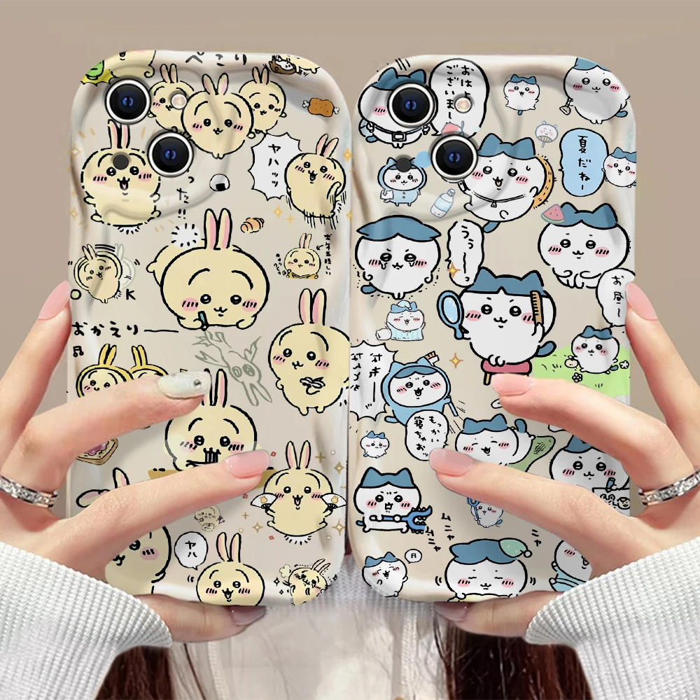 Милый мультяшный чехол Chiikawas с объемными волнами для iPhone 15 14 13 12 11 Pro Max Mini X XR XSMAX 8 7 6S