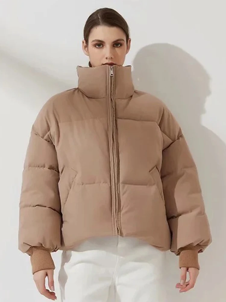 

Fashion Stand Collar Parkas Women 2022 Thick Warm Winter Bubble Coats Female Casual Jackets Pockets Zipper Simple Overcoats
