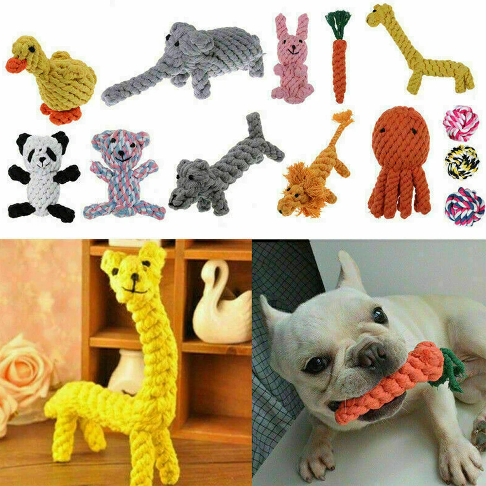 

Pet Dog Cotton Rope Toy Braided Rope Bite-resistant King Kong Not Bad Dog Tooth Chewing Toy Cartoon Animal Tooth Cleaner Gift