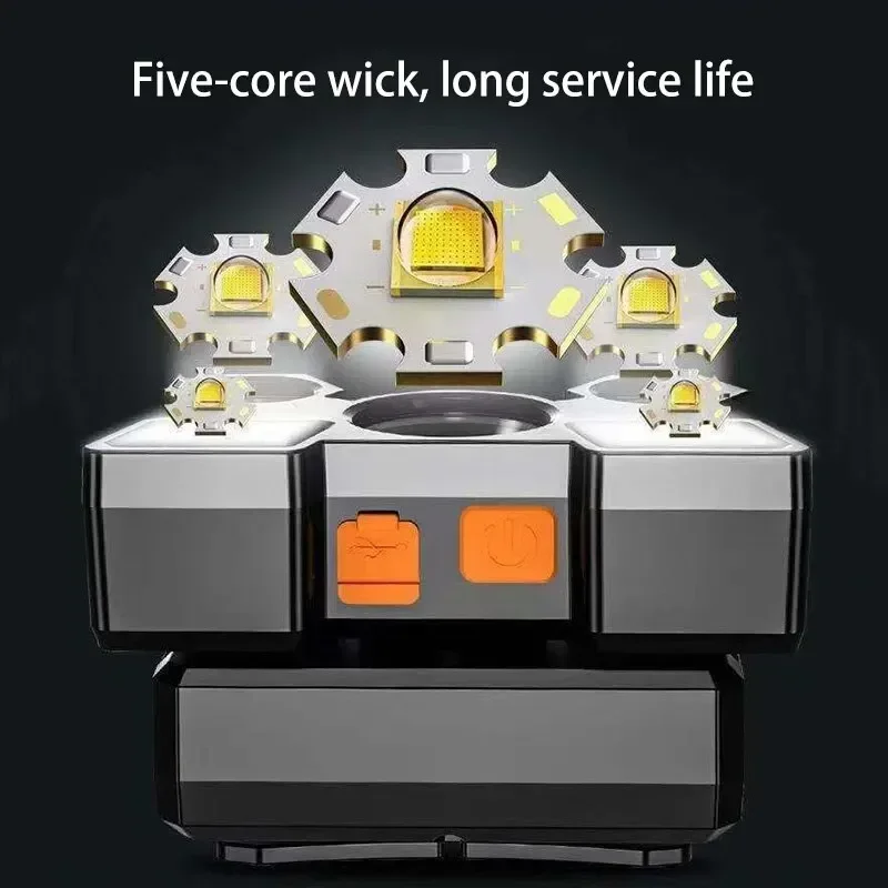 Супер яркий 5-светодиодный налобный фонарь USB перезаряжаемый фонарик со