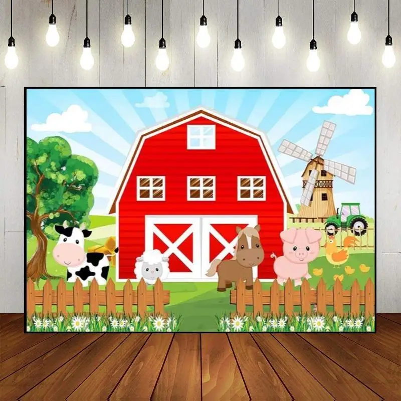 Фон для фотосъемки с баннером тема сельскохозяйственных животных детский душ