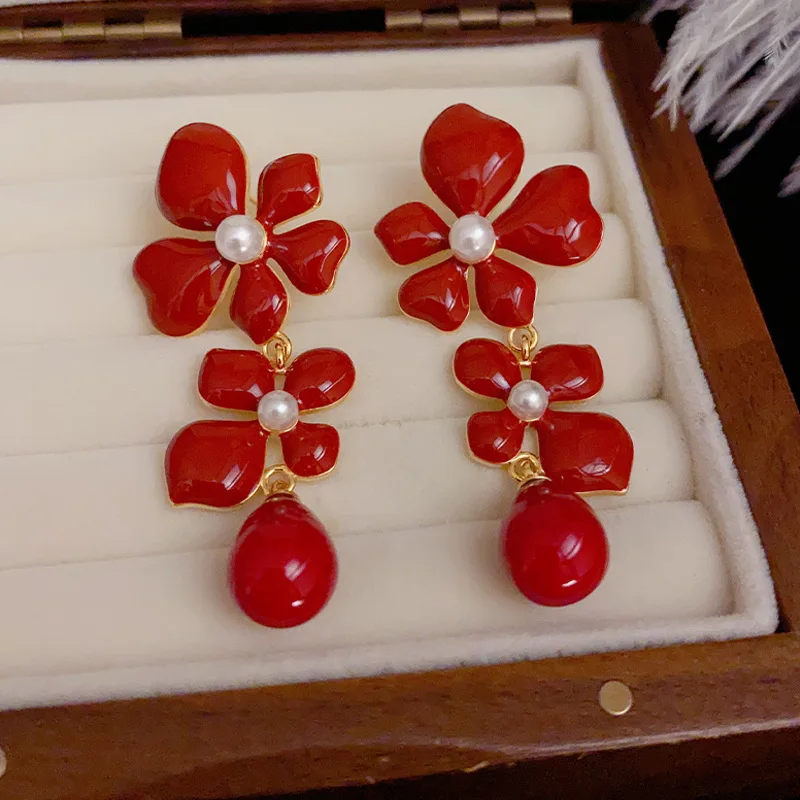 Серьги Draweye с жемчугом и цветами для женщин винтажные корейские модные