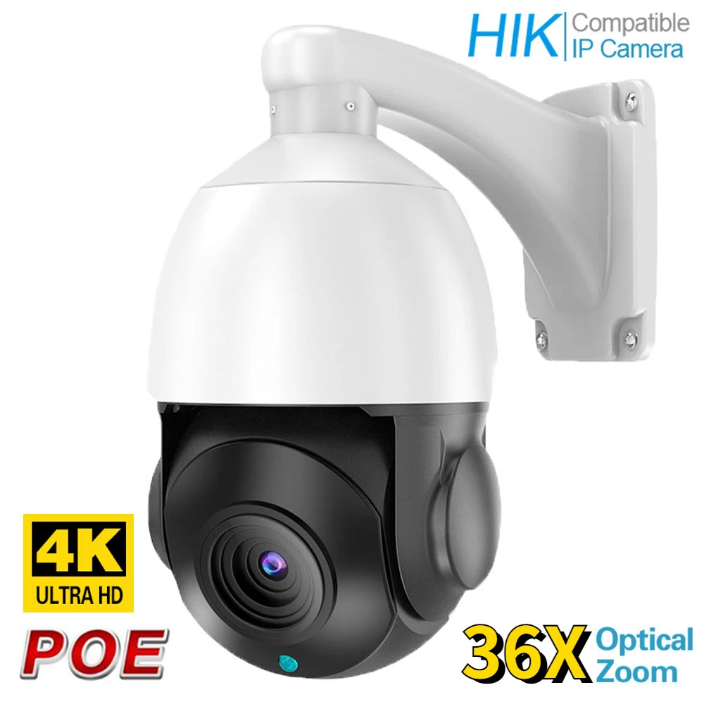 

8MP 4K PTZ 36x Zoom Auto Focus Outdoor PTZ Speed Dome Camera POE H.265 Surveillance CCTV AI Tracking Camera Hikvision Compatible