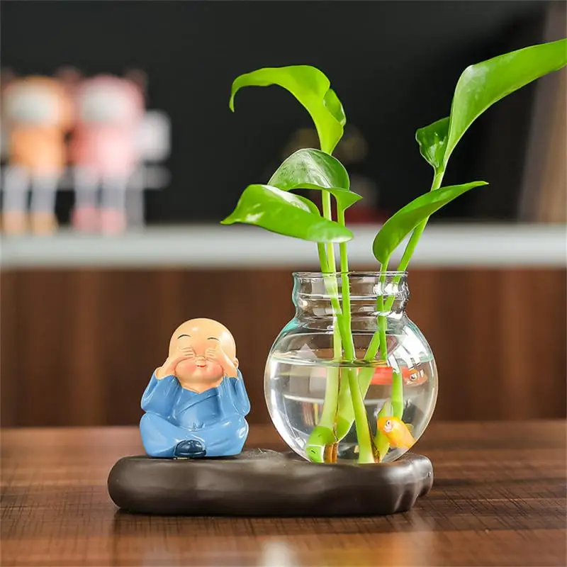 

Little Monk Hydroponic Glass Flower Mini Plant Pot Home Living Room Vivid Decoration Crafts Figurines For Desktops Console Table