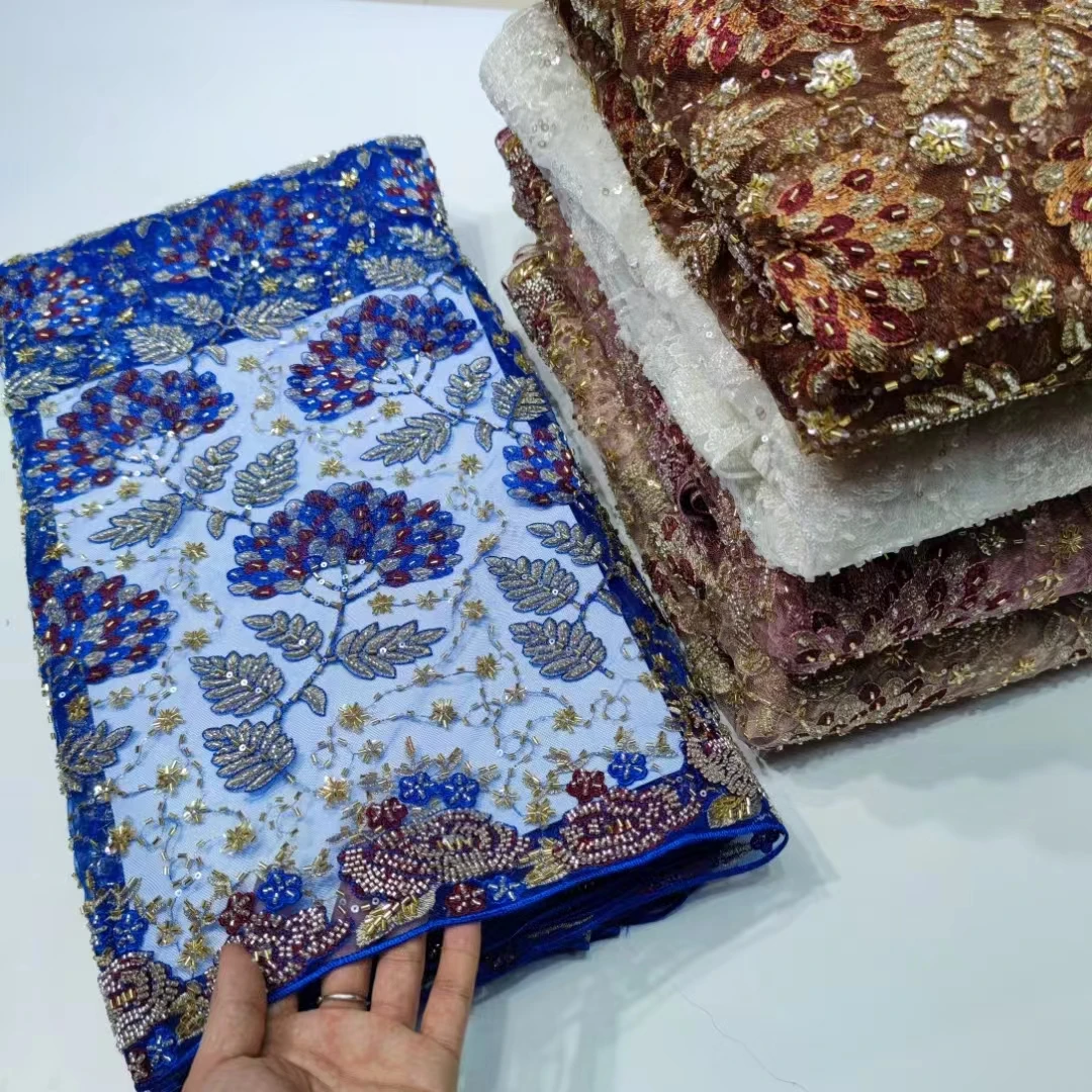 

YY72616 горячая Распродажа кружевная ткань 2022 высшее качество оригинальный дизайн бусины Тюль сетка кружева Блестки для свадебного платья