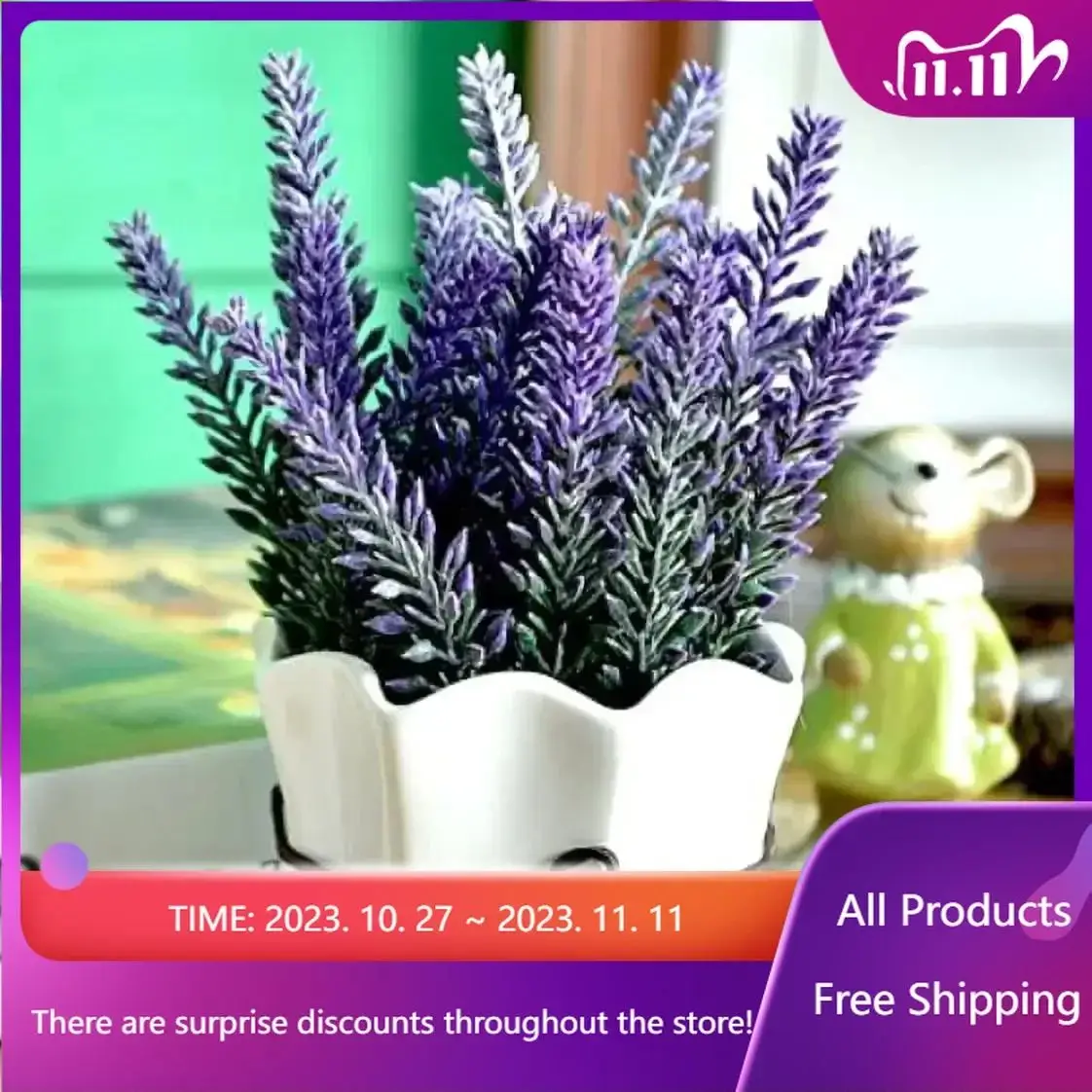 

Artificial Lavender 7.5" Potted Home Decor Purple Flowers in White Ceramic Pot Rapid Transit