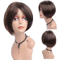 amir synthetic bob wigs for women short straight wig with side bangs black mixed brown hair wigs cosplay party daily lolita