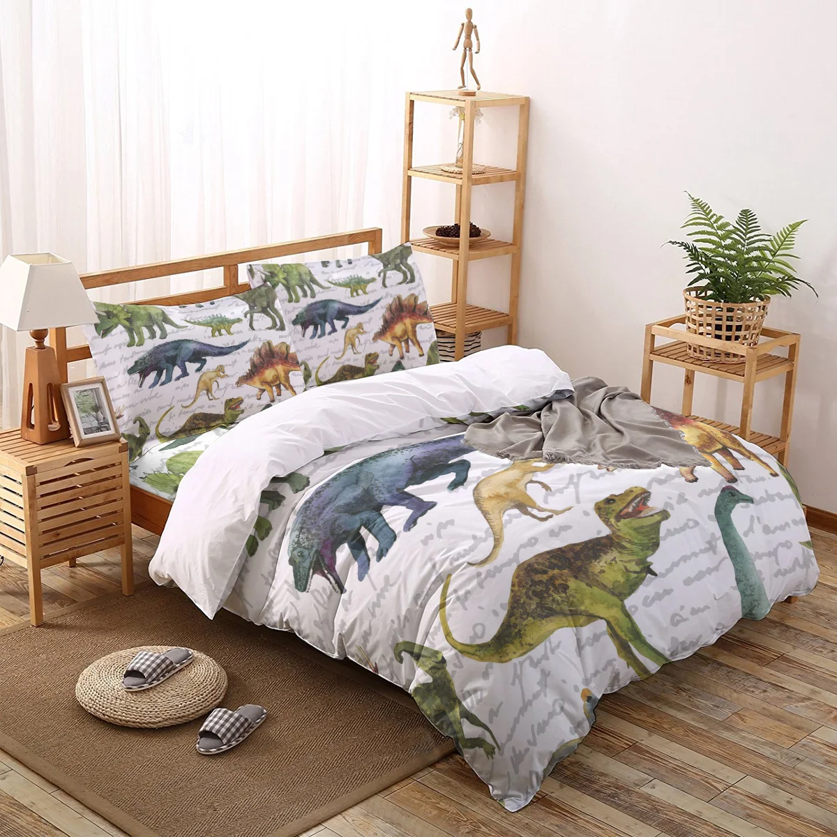 

Dinosaur Animal Colorful Text Background Pattern Bedding Set Sheet Linens Duvet Cover Set For Bed Cover Pillowcase For Home 3Pcs