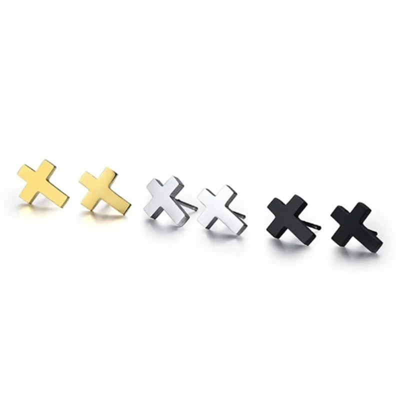 

KYTRD Delysia King Men's Simplicity Cross Stud Earrings Trendy Stainless Steel Delicate Personality Eardrop