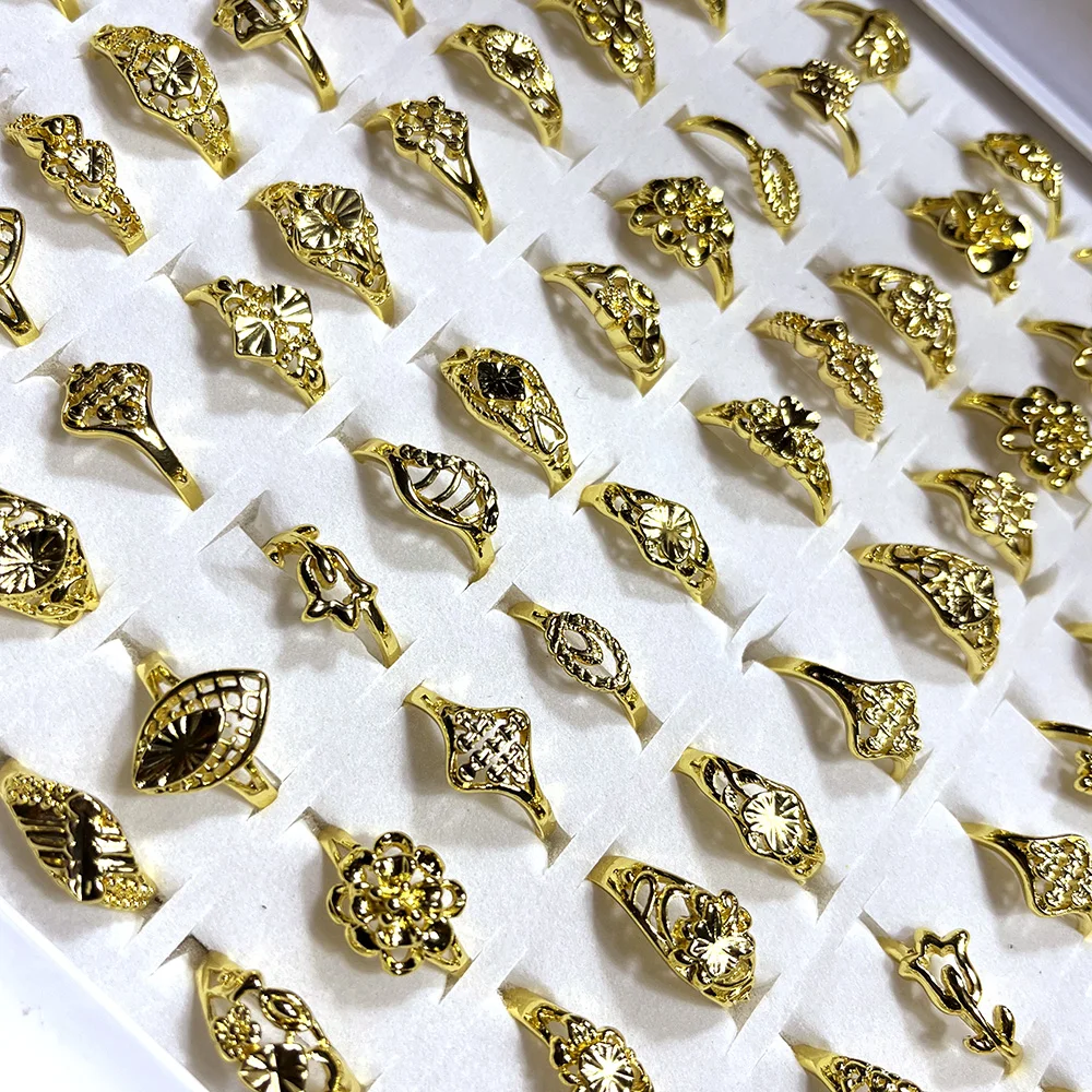 

Женское позолоченное кольцо с разными узорами, 30 шт.