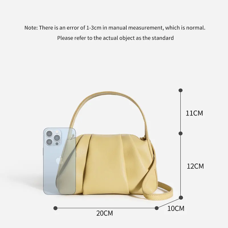 LOERSS Cowhide Shoulder Bag for Women's Niche Design Pleated Cloud Bag Fashion Causal  Handbag Leather Female Underarm Bag