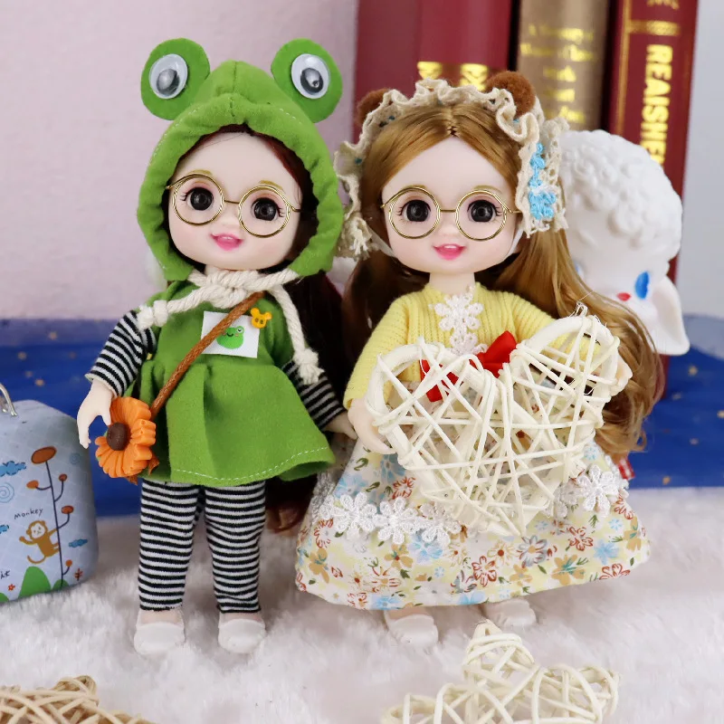 

16cm BJD Doll Full Set 13 Moveable Joint Dolls Cartoon Dress Bjd Toy Smile Face Newest Dress Make Up Toys Girls Gift Dolls
