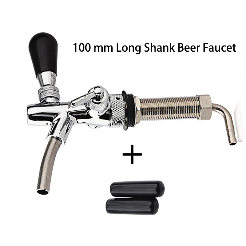 Adjustable Draft Beer Faucet 100mm Long Shank Tap Homebrew Draft Beer Tap With 2PCS Black Faucet Cap Homebrew Keg Accessories