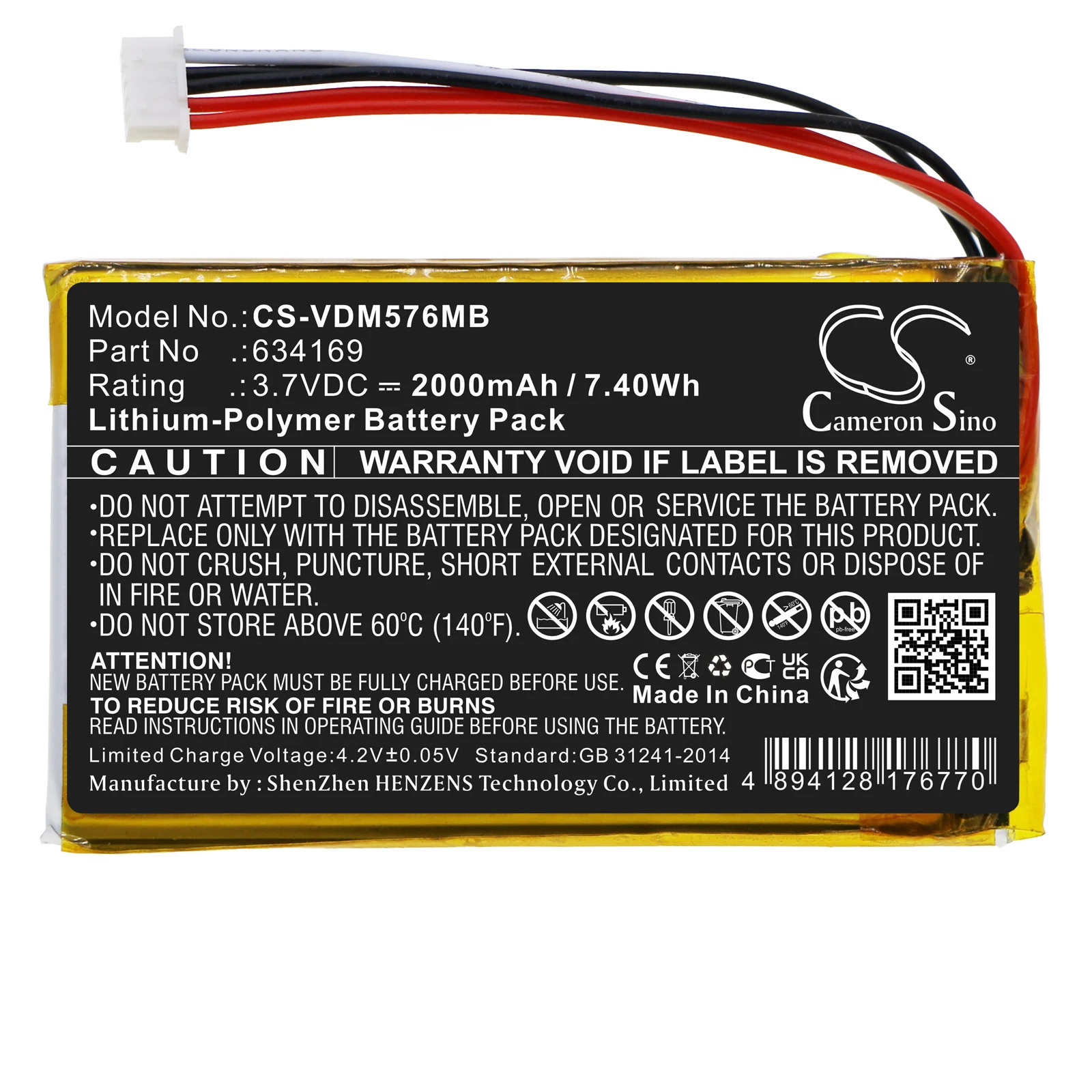 

CS 2000mAh Battery For VTech 634169 VTech RM5764HD RM5764-2HD