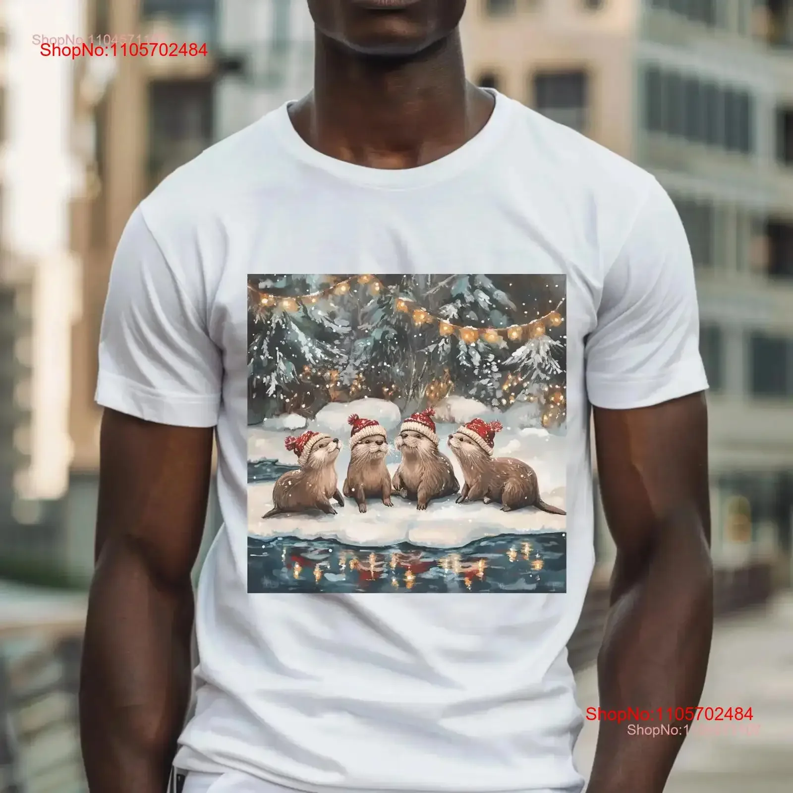 Фото Футболка Jolly Otter Celebration с рождественской тематикой, изображением выделок, винтажным эффектом потертости, графическим принтом, удобная, мужская, в стиле стритвир. №1