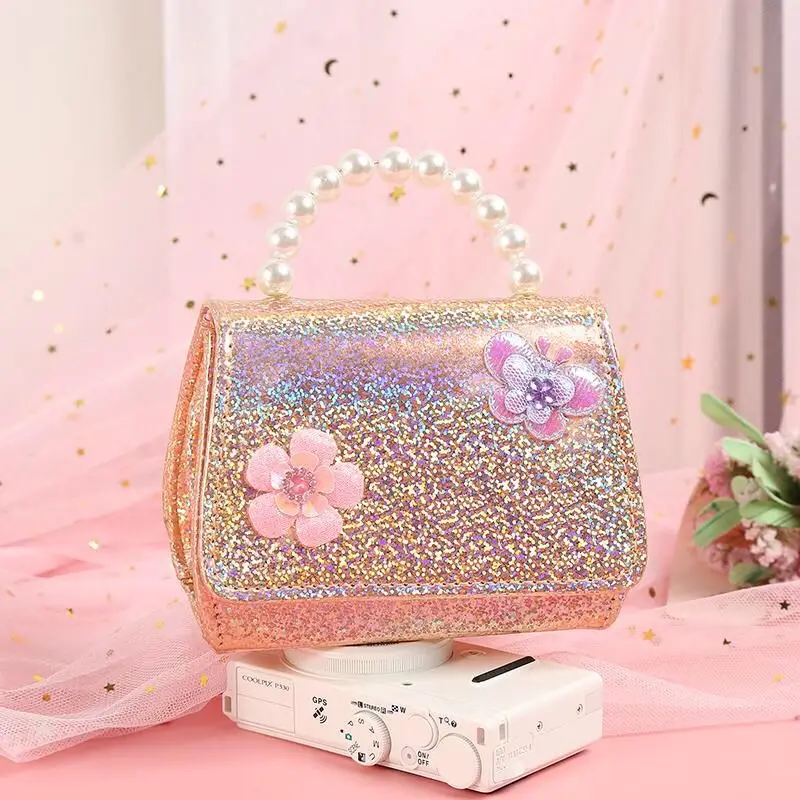 

Pearl Little Girls Mini Coin Purse Lovely Children's Bag Small Square Shoulder Bags Patent PU Leather Baby Kids Handbags X136