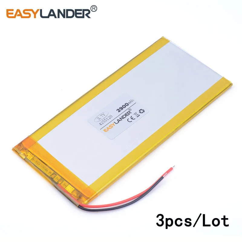 

3pcs /Lot 3.7 V 4255120 2900mah lithium Li ion polymer rechargeable battery ultra-thin high-capacity tablet video game e-book