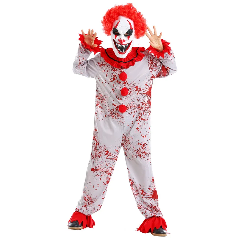 

Fantasia Purim Halloween Costumes For Child Kids Boys Scary Creepy Bloody Killer Circus Clown Jester Costume Cosplay