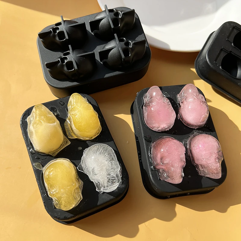 Хэллоуин 4-ячеечная 3D форма для кубиков льда с черепом силиконовая изготовления