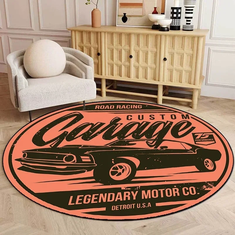 Круглый ковер с постером в стиле ретро для гостиной спальни аренда автомобиля