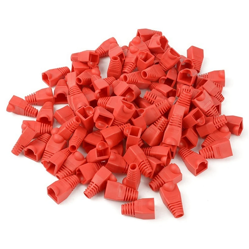

100 Pcs RJ45 Jacket Crystal Head Jacket Plastic Protective Cover Ethernet Network Cable Connector Cover(Red)