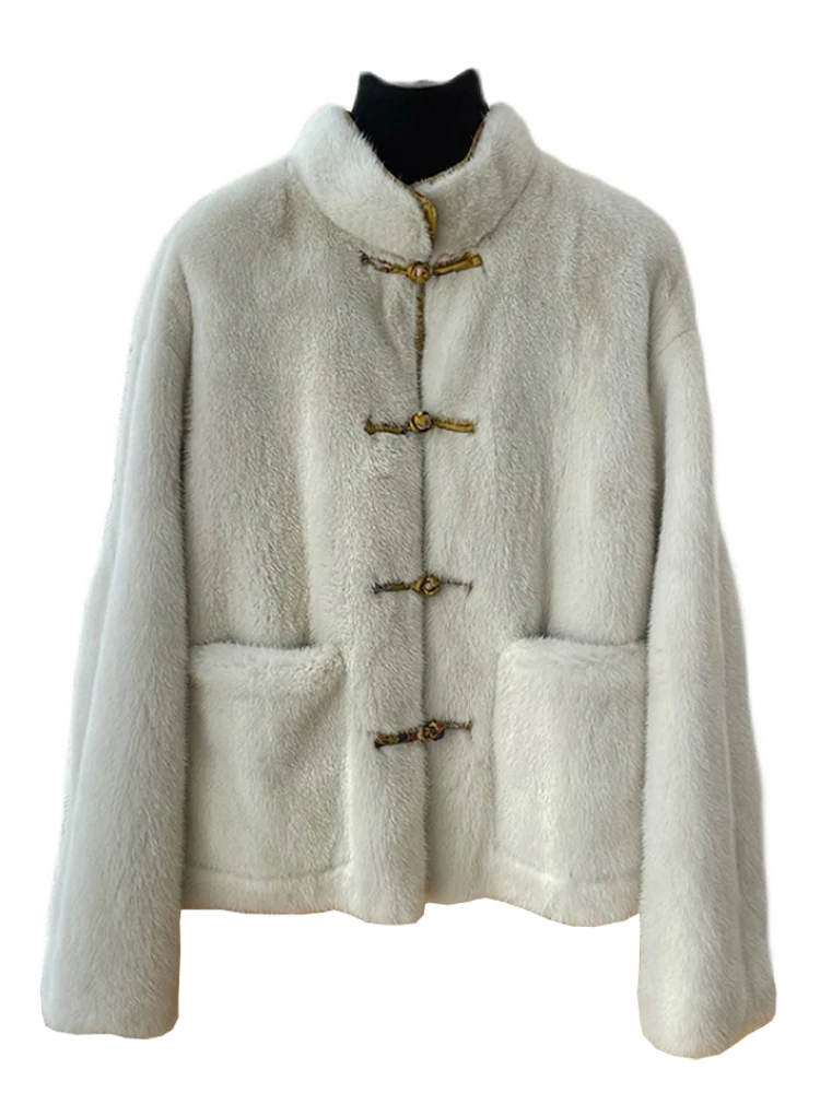 Winter New Imported Velvet Whole Mink Coat Womens Fashion Marten Overcoats Short Mink Fur