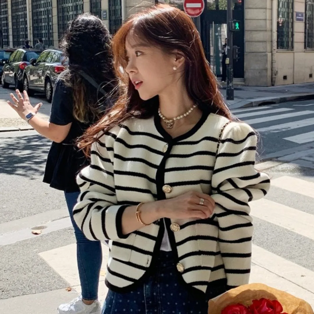 Южная Корея Шикарная осень Ретро Классическая однобортная трикотажная рубашка