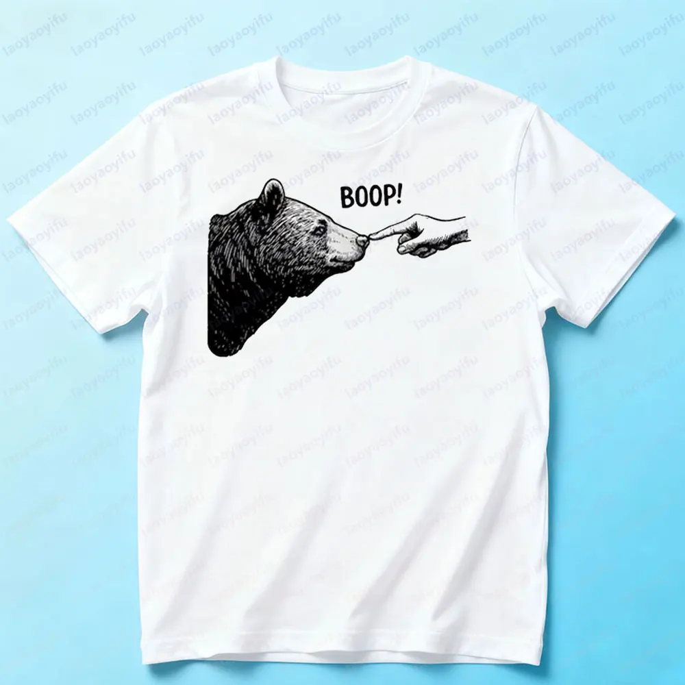 Фото Boop Ретро Футболка с медведем на палец и носом, забавная футболка унисекс с рисунком медведя, подарочная рубашка для любителей дикой природы, мужские повседневные хлопковые топы №3