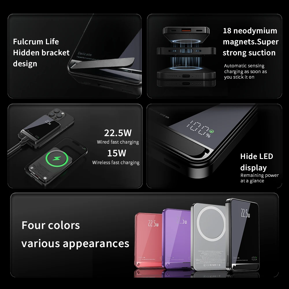 Фото Новый высококачественный резервный аккумулятор PowerBank из сплава для Magsafe с подарком Powerbank, магнитное беспроводное зарядное устройство для телефона с держателем телефона №4