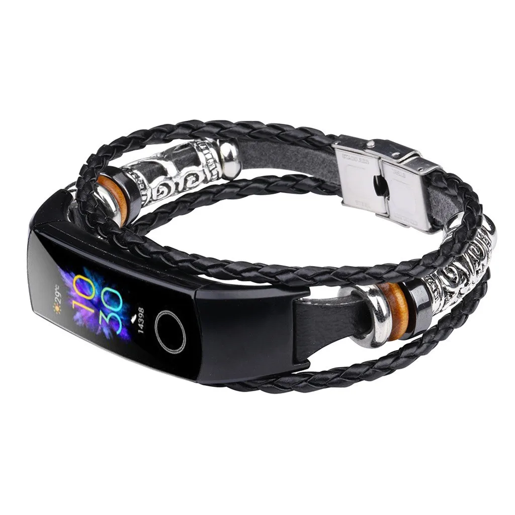 

Сменный кожаный браслет с бусинами, Плетеный ремешок для Huawei Honor Band 5, резиновые браслеты