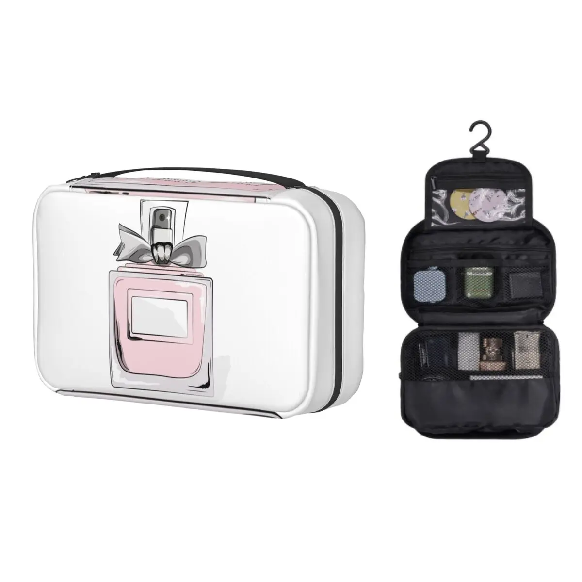 

Custom Fashion Perfume Bottle Travel Cosmetic Bag Delicious Background Makeup Toiletry Organizer Lady Beauty Storage Dopp Kit