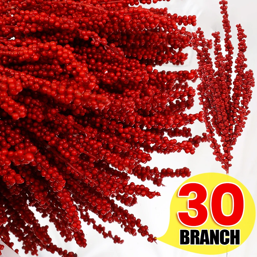 Искусственные ветки красных ягод 1/30 шт