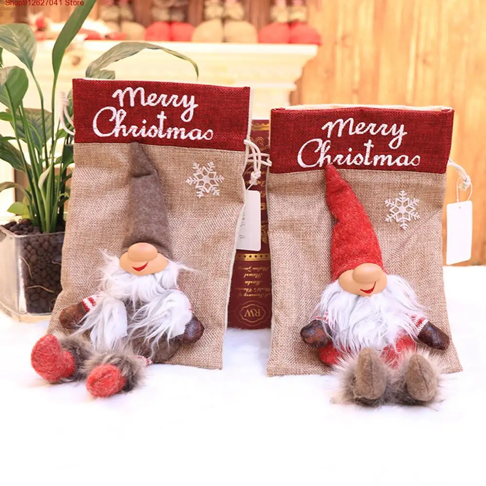 

Christmas Stockings Santa Claus Candy Bag Gift Kids Candy Bag Xmas Noel Decoration for Home Christmas Tree Ornaments New Year
