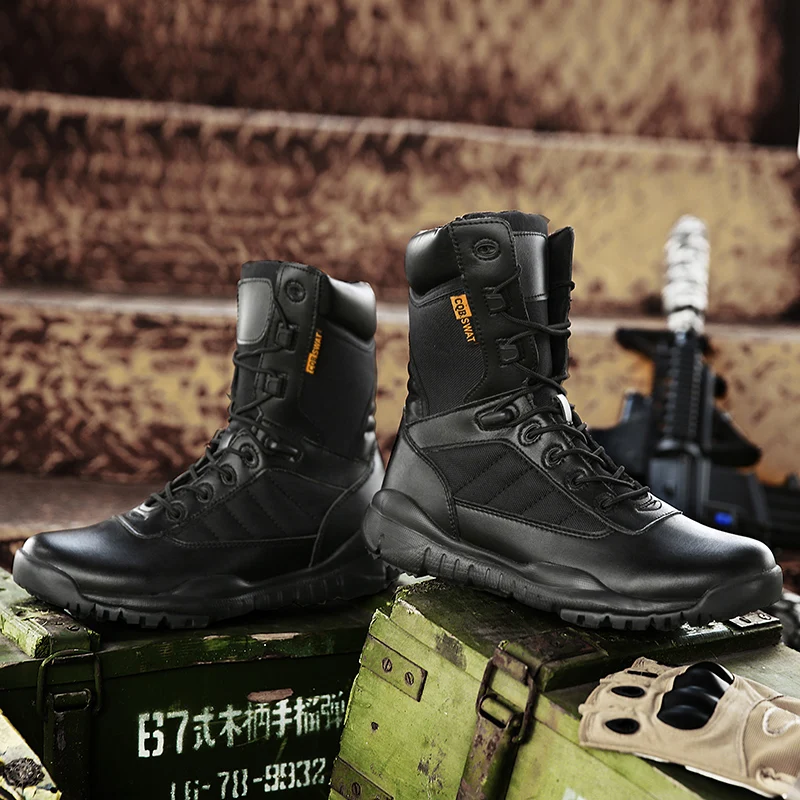 Mountaineering Shoes Men's Military Boots Outdoor Training Tactical Boots Black Men's Solid Color Non Slip Men's Sneakers