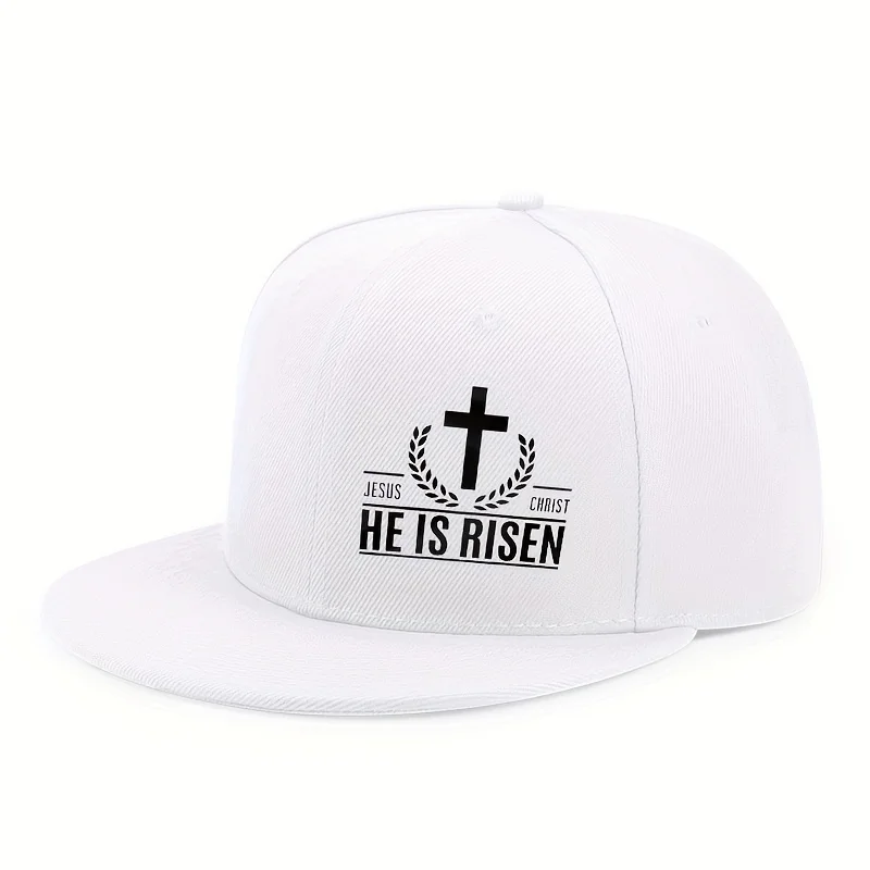 Фото Бейсболка с плоским козырьком He Is Risen Cross Christian Easter, полиэстеровая, регулируемая, унисекс №2