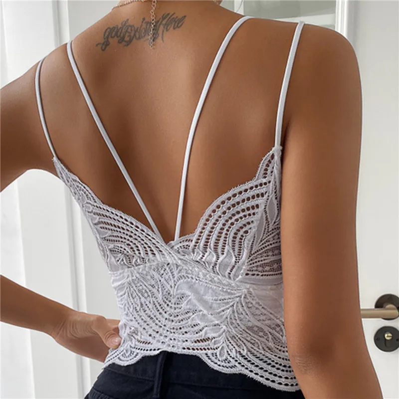 

Women Hollow Out Bralette Solid Color Unerwear Lace Back Lace Underwear Sexy Vest Female Wireless Bra Seamless Lingerie