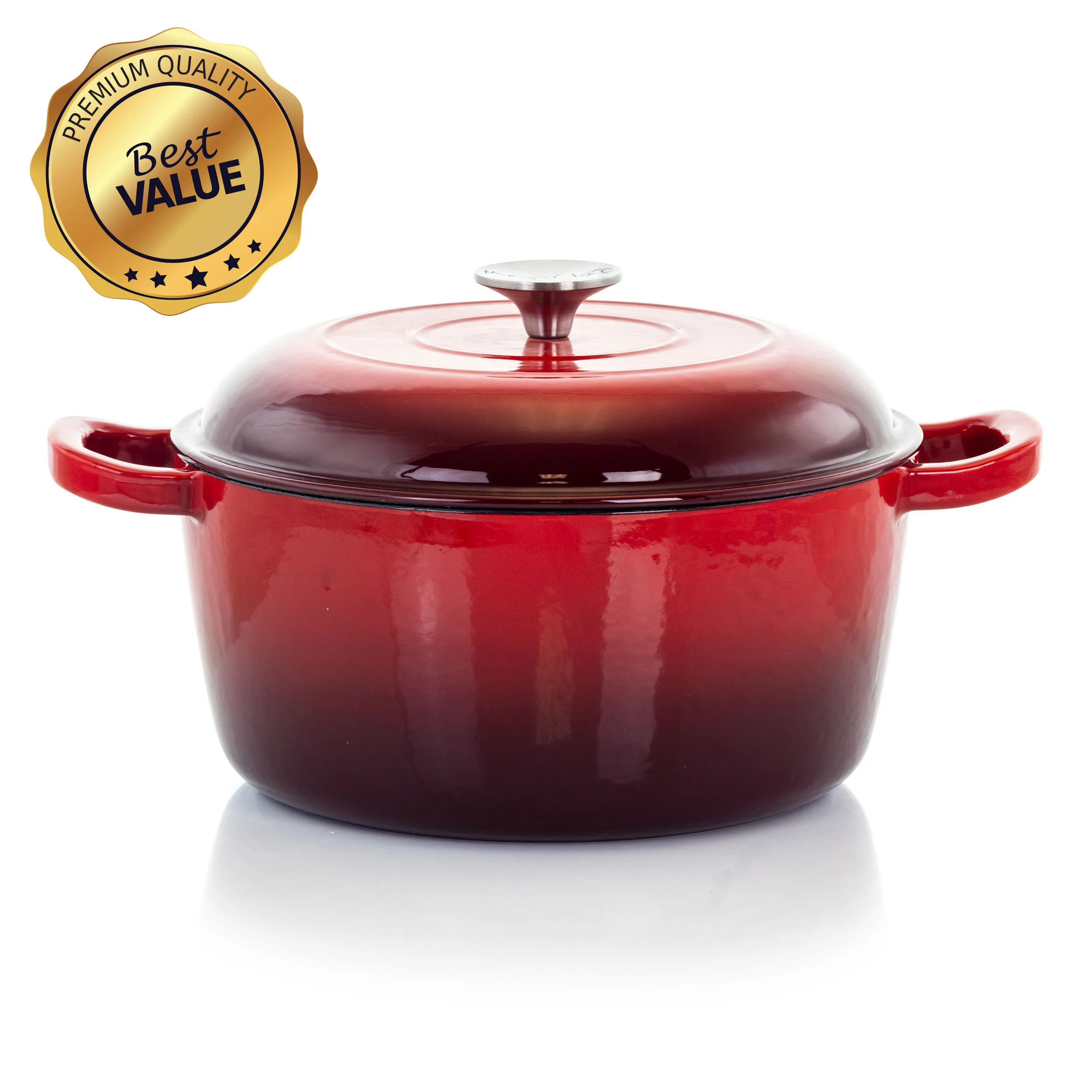 

5 Quarts Round Enameled Cast Iron Casserole with Lid in Red