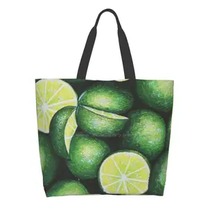 Lime Watercolor Ladies Casual Handbag Tote Bag Reusable Large Capacity Lime Watercolor Prismacolor Pencil Water Open Fruits
