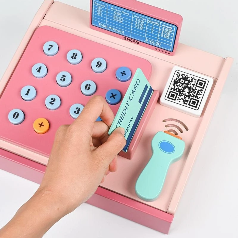 

Pretend & Playing Cash Register Toy Wood Set for Ages 2-4 Toddlers Math Skills