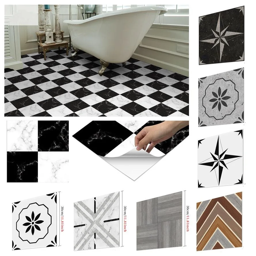 Черно-белая мозаичная плитка 30 см стикер Мраморная текстура наклейки на пол для