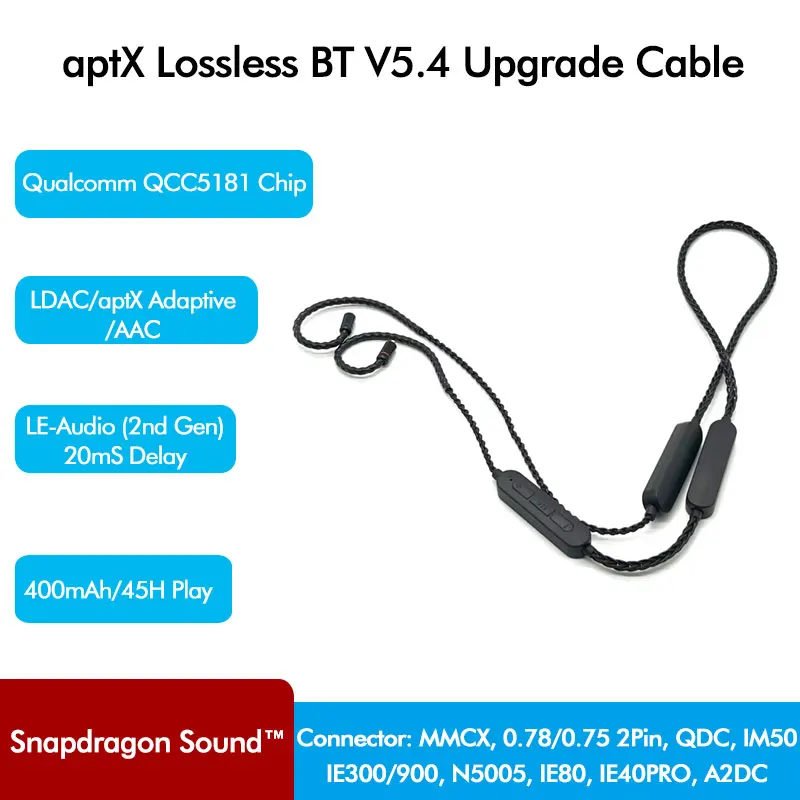 

LDAC Bluetooth-кабель для наушников с чипом Snapdragon с чипом Qualcomm QCC5181, сменный кабель для наушников высокого качества, прочный