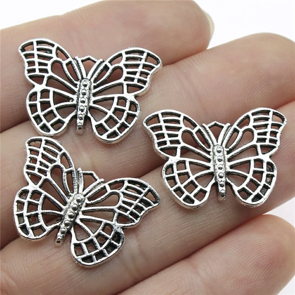 

20pcs Charms Hollow Butterfly 26x18mm Tibetan Bronze Silver Color Pendants Antique Jewelry Making DIY Handmade Craft