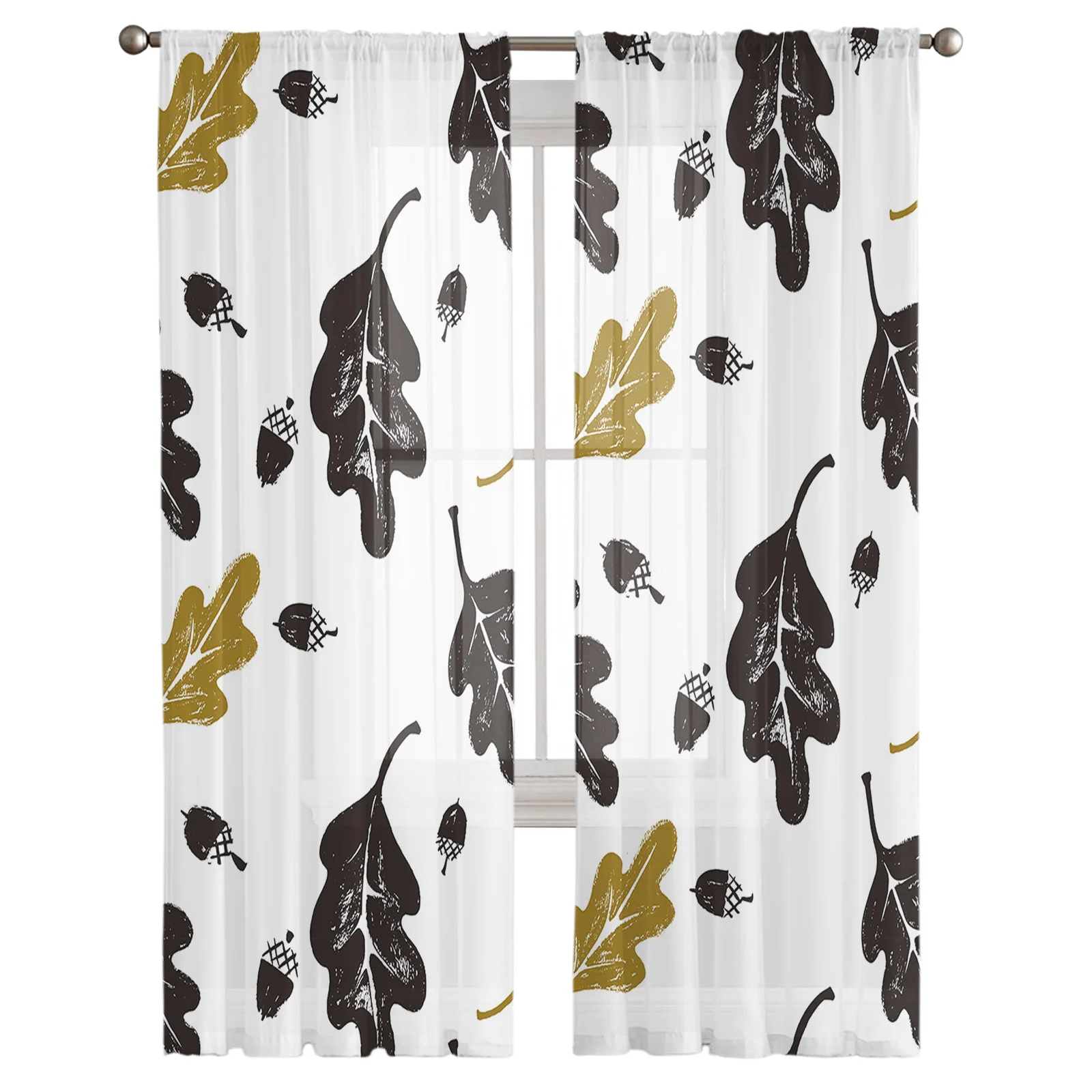 Тюлевые шторы с желтыми черными листьями прозрачные шифоновые Занавески на окна