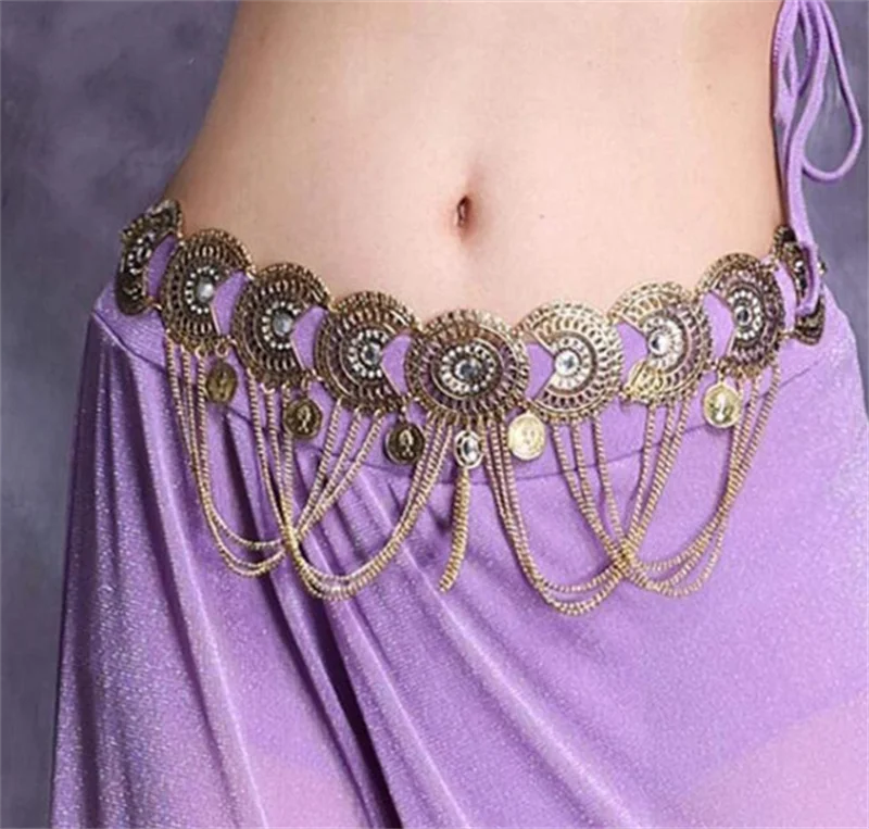 

Egypt Arab Gold Metal Waist Belly Dance Body Chain Necklace bell Earrings Sets Carved Flower Belt Summer Indian Gypsy Beach Jewe