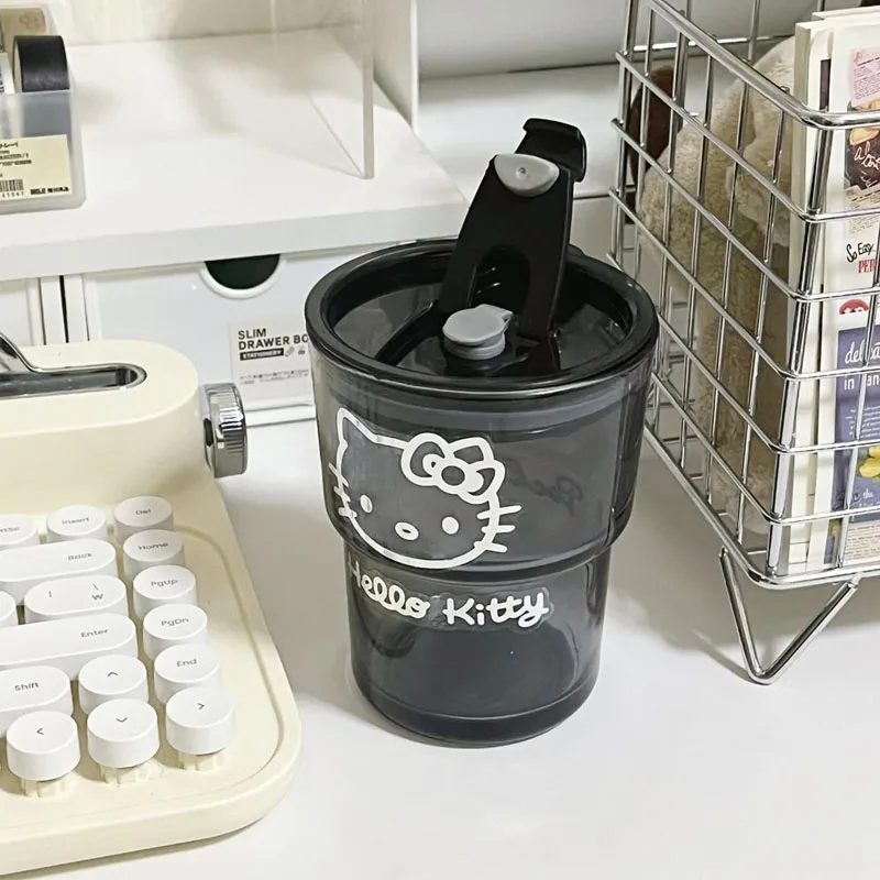 

300Ml Cartoon Sanrio Hello kitty Kuromi American Coffee Cup Water Cup Summer Student Sippy Cup Girl Heart with Cover Glass Cup