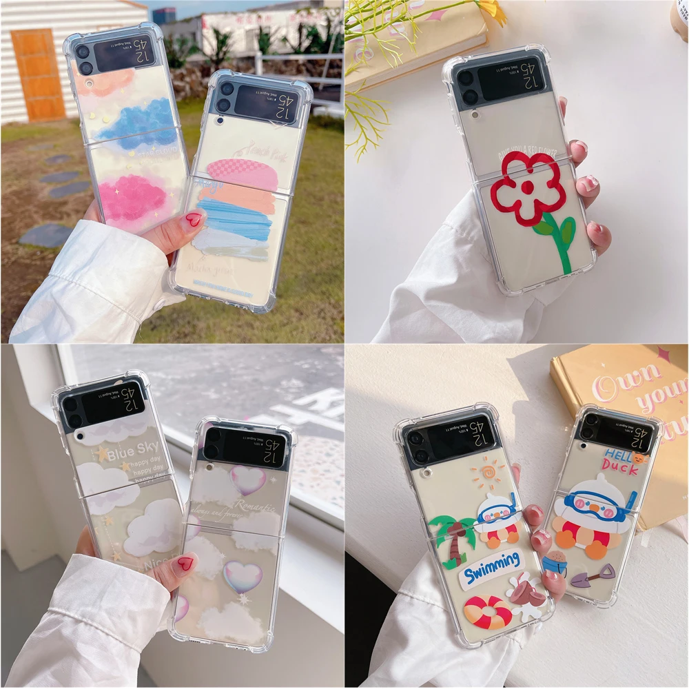 

Чехол-книжка для Galaxy Z 3 с милым рисунком для Samsung Galaxy ZFLIP3, защитный чехол, прозрачные мягкие чехлы из ТПУ