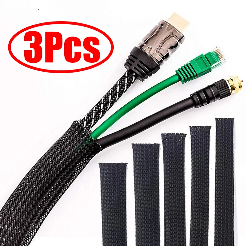 

3Pcs Cable Sleeves 1M Nylon Telescopic Flame-retardant Wire Cable Insulated Braided Cover Data Line Cable Tube Wiring Accessory