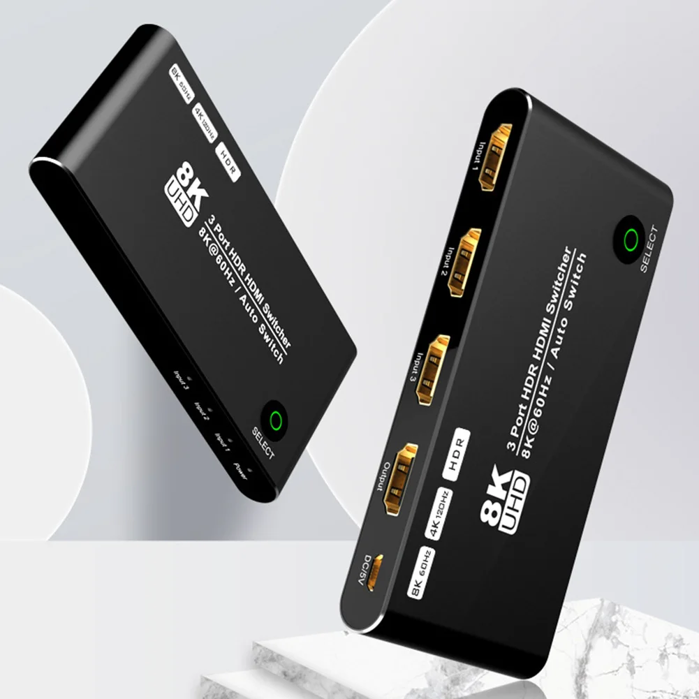 

HDMI-совместимый сплиттер, 3 порта, 8K, 60 Гц, адаптер 3-в-1 для HDTV, адаптер для HDTV, DVD, видеокабель, сплиттер, поддержка